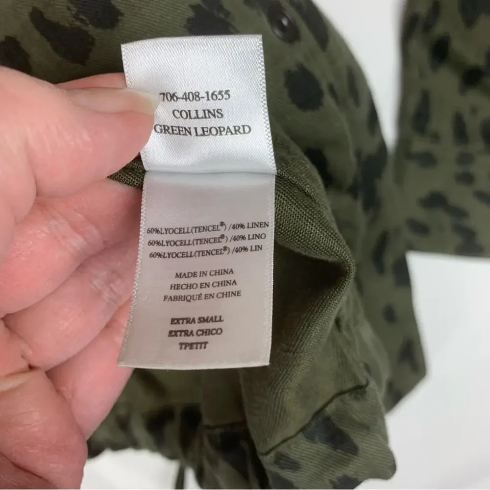 Rails women's Extra small XS green Olive Leopard Print Jacket linen lyocell